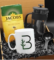 Kişiye Özel Harf Kupa & French Press & 250 Gram Jacobs Selection Filtre Kahve Hediye Seti
