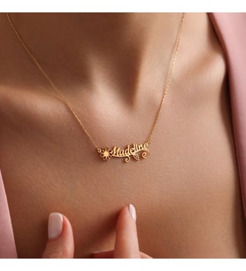 Kişiye Özel 925 Ayar Gümüş Şık Doğum Çiçeği İsim Kolye (Gold)