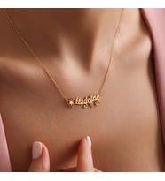 Kişiye Özel 925 Ayar Gümüş Şık Doğum Çiçeği İsim Kolye (Gold)