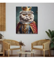 Tekli Dikey Kanvas Duvar Tablosu Kral Kostümlü Scottish Fold Kedi