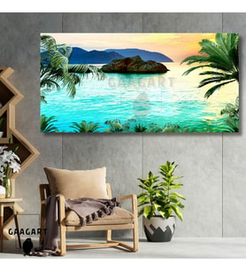 Panoramik Kanvas Duvar Tablosu Hawaii Orman Ada Manzarası