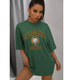 Unisex California Baskılı T-shirt (Yeşil)