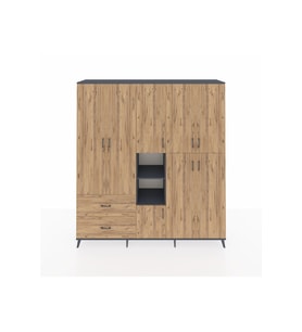 Hyperion Gardrop 12 Raflı 2 Çekmeceli Tek Askılı 220x44x243 Antrasit-Çam/Çam