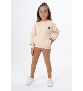 Toontoy Kız Çocuk Baskılı Taytlı Takım (Bej)