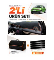 FORD FİESTA TİP 2 (2003-2010) Uyumlu Torpido Örtüsü + Tay Tüyü Bagaj Çantası + Sticker Seti - Siyah Kahverengi