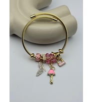 Çelik Gold Taşlı Topuklu Ayakkabı Kadın Figürlü Pembe Charmlı Pandora Bileklik - 26blk47