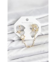 Pirinç Gold Renk Yıldız Model Zincir Bağlantılı Ear Cuff Küpe Seti 5886