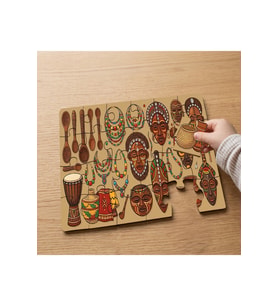 Afrika Geleneksel Motifleri Tasarımlı 24 Parça Ahşap Çocuk Puzzle