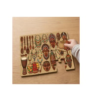 Afrika Geleneksel Motifleri Tasarımlı 24 Parça Ahşap Çocuk Puzzle