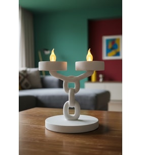 Dekoratif Zincir 2’li Mumluk Tealight Mum Dahil Modern Masa Üstü Mumluk 15 cm