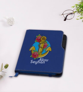 BK Gift Kişiye Özel Çapa Tasarımlı Lacivert Termo Deri Defter-4