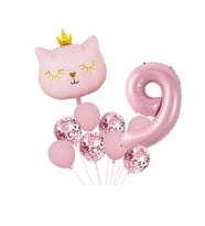 Taçlı Pembe Kedi 9 Yaş Folyo Balon Set
