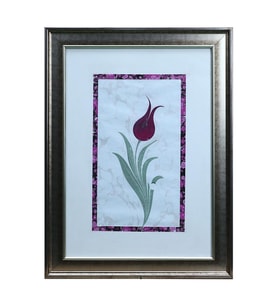 e38 EL İŞÇİLİĞİ EBRU ZEMİNLİ LALE EBRU TABLO - 39*52 CM - 6553