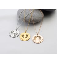 Kişiye Özel 925 Ayar Gümüş Bebek El/Ayak İzi Tarih İsim Kolye (Gold)