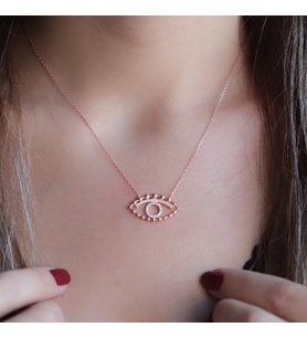 Rose Kaplama 925 Ayar Gümüş Zirkon Taşlı Göz Sembollü Kolye