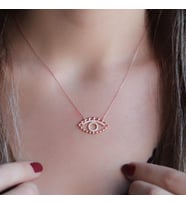Rose Kaplama 925 Ayar Gümüş Zirkon Taşlı Göz Sembollü Kolye
