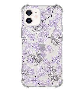 Apple iPhone 12 Mini Uyumlu Köşe Korumalı Antişok  Kapak Floral Lila Tasarımlı Şeffaf  Kılıf
