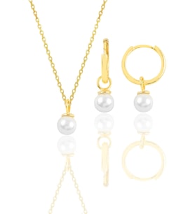 Gümüş altın yaldızlı incili kolye ve halka küpe  ikili set SGTL12070GOLD