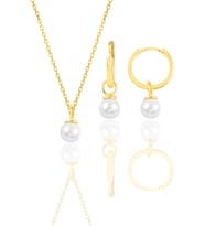 Gümüş altın yaldızlı incili kolye ve halka küpe  ikili set SGTL12070GOLD