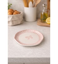 1 adet Fiyonk Desenli Pembe Çizgili Pasta Tabağı- 21 cm