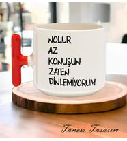 Hesaplısı Burada Nolur Az Konuşun Zaten Dinlemiyorum Espirili T Kulplu Baskılı Kupa Bardak