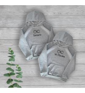 Sonsuza ve Ötesine Baskılı Sevgili/Çift 2'li Gri Oversize Sweatshirt