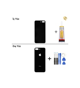 iPhone 8 PLUS Uzay Grisi Arka Kapak Arka Cam Batarya Kapağı Lazer Kesim Kapak Pil Kapağı + B-7000 Yapıştırıcı + Tamir Seti
