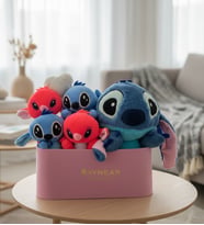 Premium Özel Seri -Stitch & Angel Peluş Hediye Pembe Kadife Kutuda