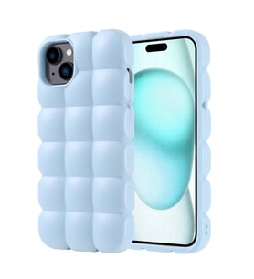 Apple iPhone 15 Plus Uyumlu Kılıf Silikon Parlak Esnek Yumuşak Kabartmalı Zore Dom Dom Kapak (Mavi)