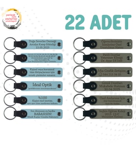 Gök Mavi & Kül Gri, 22'li Set, Kişiye Özel Yazılı Deri Anahtarlık, Firma Çalışanlarına Uygun Hediye
