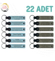 Gök Mavi & Kül Gri, 22'li Set, Kişiye Özel Yazılı Deri Anahtarlık, Firma Çalışanlarına Uygun Hediye