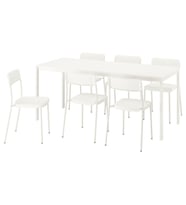 Yemek Masası Takımı, Beyaz, 6 sandalyeli, Açılabilir, 120/180x74 cm