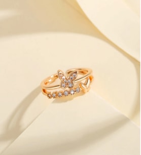 925 AYAR ROSE GOLD KAPLAMA ALTTAN AYARLAMALI ÇİFT KELEBEKLİ  GÜMÜŞ YÜZÜK