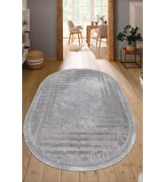 Dijital Baskılı Kaymaz Taban Yıkanabilir Oval Salon Halısı Mutfak Halısı Yolluk NDO-SD-233 (Gri)