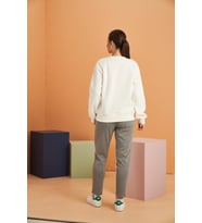 Pjs XOXO Kadın Baskılı Uzun Kollu Sweatshirt Çizgili Eşofman Takım (Ekru)
