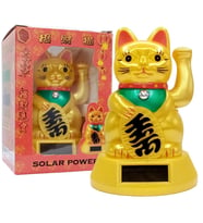 Maneki Neko Gold El Sallayan Şans Kedisi Büyük Solar Güneş Enerjili
