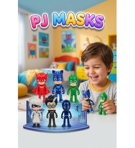Pijamaskeliler 6 Figürlü 10 Parça Aksesuarlı Eklemleri Hareketli 8cm Oyuncak Figür Seti