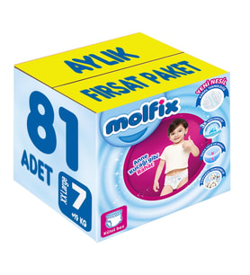 Molfix Külot Bebek Bezi Beden:7 (19+KG) XX Large 81 Adet Aylık Fırsat Pk