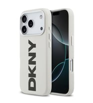 Apple iPhone 17 Pro Uyumlu Kılıf DKNY Orjinal Lisanslı M-safe Şarj Özellikli PU Büyük Dikey Logolu Kapak (Beyaz)