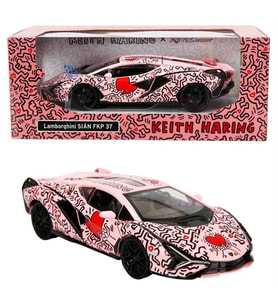 1:32 Sesli ve Işıklı RMZ Hobby Keith Haring Serisi Die Cast Çek Bırak Model Araba - Pembe Lamborghini Sian Fkp 37