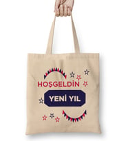 Yılbaşı Yeni Yıl Konseptli Mutlu Yıllar Hediye 010 Bez Çanta Uzun Saplı