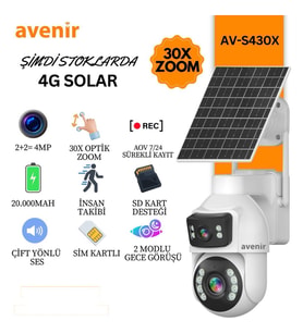 Avenir AV-S430X 2 Panelli 30X Zoom Çift Kameralı E-Sim Aov Teknolisi 7/24 Kayıt (Beyaz)