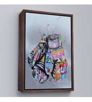 Çerçeveli Boks Eldivenleri Kanvas Tablo, Renkli Banksy Sokak Graffiti Kanvas Tablo (Altın)