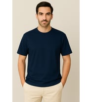 Oversize Unisex Yarım Kollu Bisiklet Yaka %100 Pamuk Baskısız T-shirt (Lacivert)