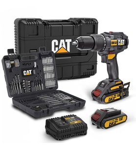 CAT DX12SET 18Volt/2.0Ah Li-ion Çift Akülü Kömürsüz Profesyonel Darbeli Matkap+DA01903 201 Parça Delme/Vidalama Uç Seti