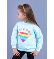 Toontoy Kız Çocuk Popıt Baskılı İçi Pamuklu Sweatshirt (Su Yeşili)