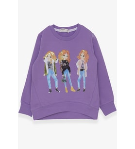 Breeze Kız Çocuk Sweatshirt Pullu Kız Baskılı 3-8 Yaş, Lila