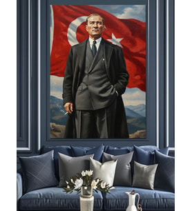 Atatürk Siyah Beyaz Portresi Dekoratif Kanvas - Mdf Ahşap Tablo