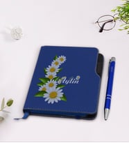 BK Gift Kişiye Özel Papatya Temalı Lacivert Termo Deri Defter Kalem Seti-8