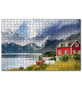 Cakapuzzle Norveç Dağ Göl Evi  Puzzle Yapboz MDF (Ahşap) (120 Parça)